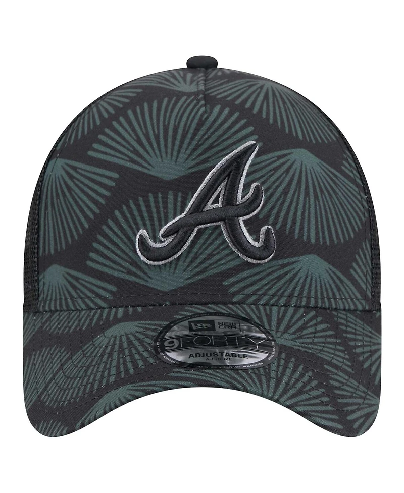 New Era Men's Black Atlanta Braves 9FORTY A-Frame Trucker Adjustable Hat