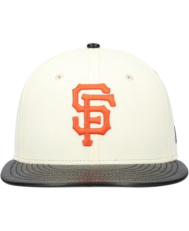 New Era Men's Cream San Francisco Giants Game Night Leather Visor 59FIFTY Fitted Hat
