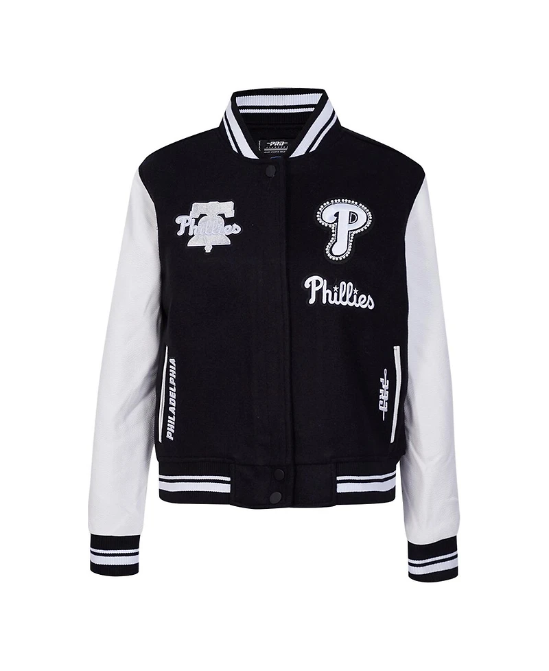 Pro Standard Women's Black Philadelphia Phillies Rib Wool Full-Zip Varsity Jacket