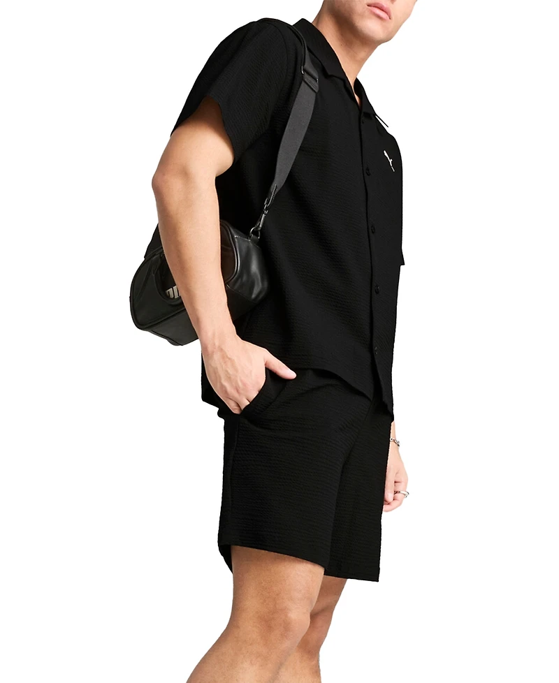 Puma Men's Regular-Fit Button-Down Seersucker Camp Shirt