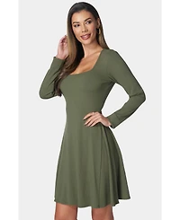 Bebe Women's Rib Long Sleeve Godet Dress