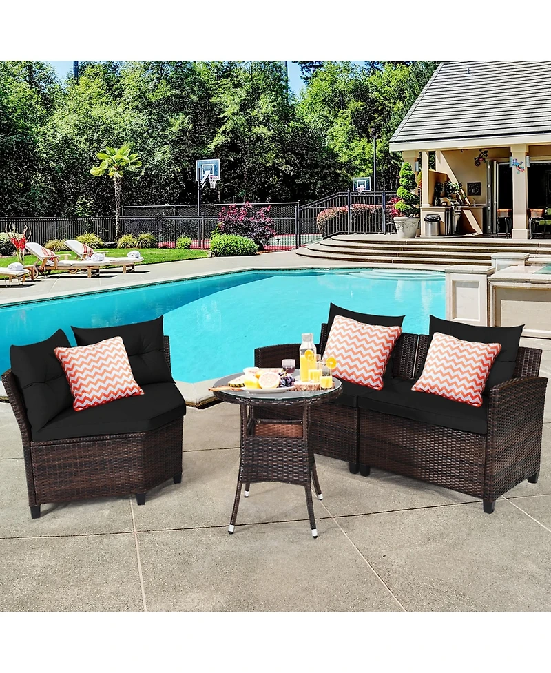 Gymax 4PCS Rattan Outdoor Patio Furniture Set Sectional Sofa Set w/ Cushions