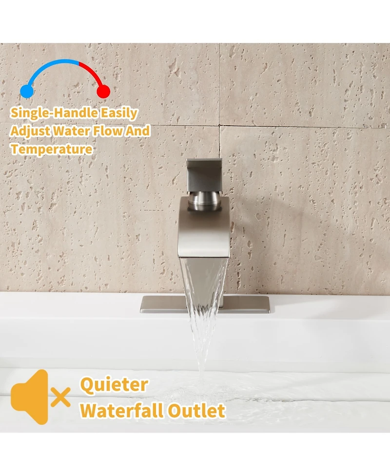Single Handle Bathroom Sink Faucet, Waterfall Spout Bathroom Sink Faucet for Bath and Rv Sinks, Deck Mount 1 hole or 3 holes