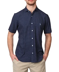 Tailorbyrd Men's Navy Geo Printed Performance Short Sleeve Shirt
