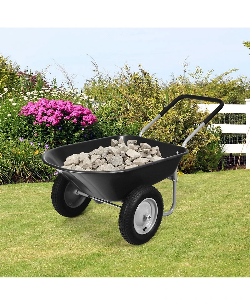 2-Tire Wheelbarrow Garden Cart Heavy-Duty Utility Dolly for Landscaping & Yard Work