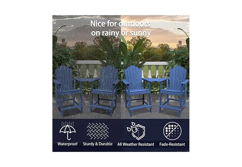 Tall Adirondack Chair with Connecting Table Patio Chairs Outdoor Barstool Furniture Set Balcony for Lawn Backyard Garden