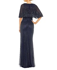 Mac Duggal Women's High Neck Column Gown With Embellished Cape