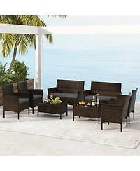 Gymax 8 Pcs Rattan Outdoor Patio Conversation Set Wicker Furniture Set w/ Chair Loveseat