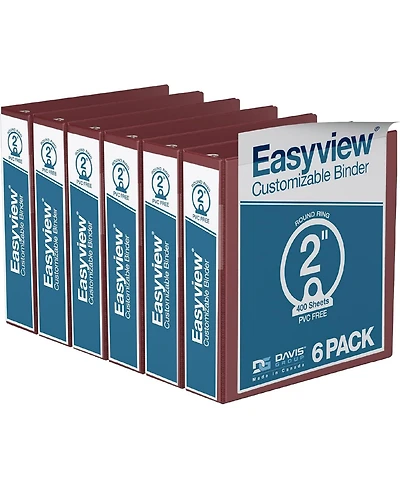Easyview Premium, Round Ring, Customizable, View Binder, 6 Pack (Burgundy