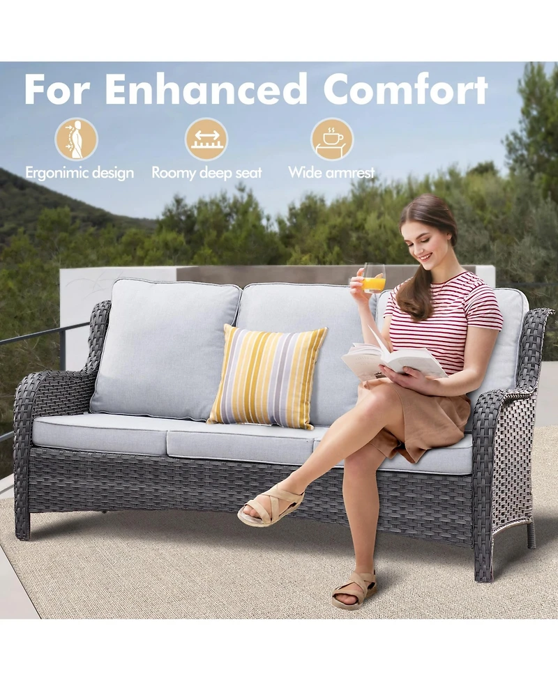 Xizzi Patio Furniture Sets Outdoor Swivel Rocking Chairs with 50,000 Btu Propane Fire Pit Table 7 Pieces All Weather Pe Wicker Conversation Sofa and M