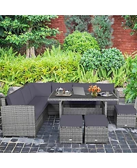 Gymax 7 Piece Outdoor Rattan Sectional Sofa Set Patio Conversation Set w/ Cushions