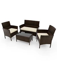 Gymax 4 Piece Outdoor Wicker Furniture Set Patio Rattan Conversation Set w/ Table
