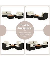 Gymax 5 Pcs Rattan Sofa Set Outdoor Wicker Furniture Set w/ Back Cushions & Square Coffee Table