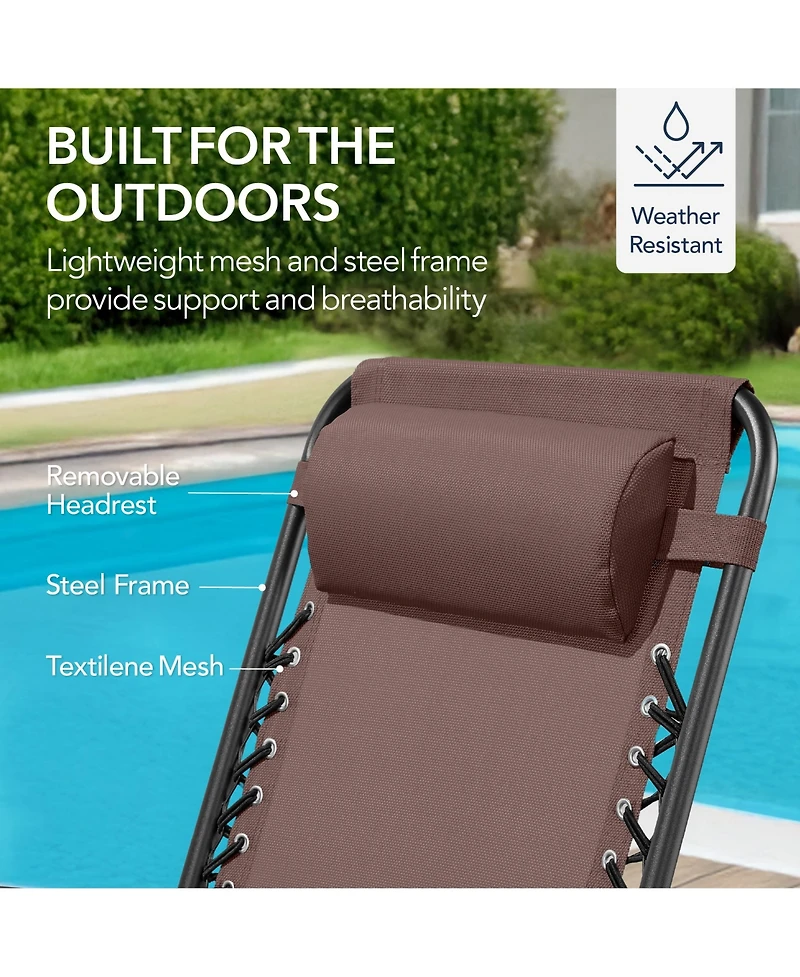 Best Choice Products Folding Outdoor Zero Gravity Rocking Lounge Chair w/ Headrest Pillow