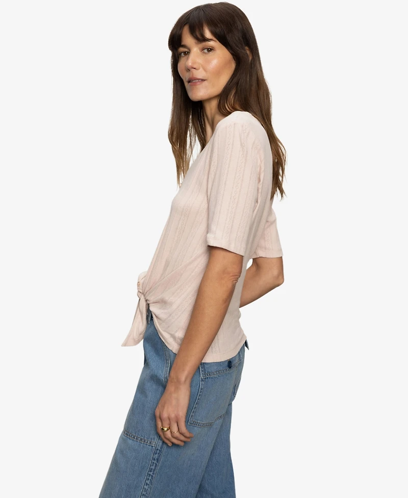 Sanctuary Women's Cotton Pointelle Tie-Front Top