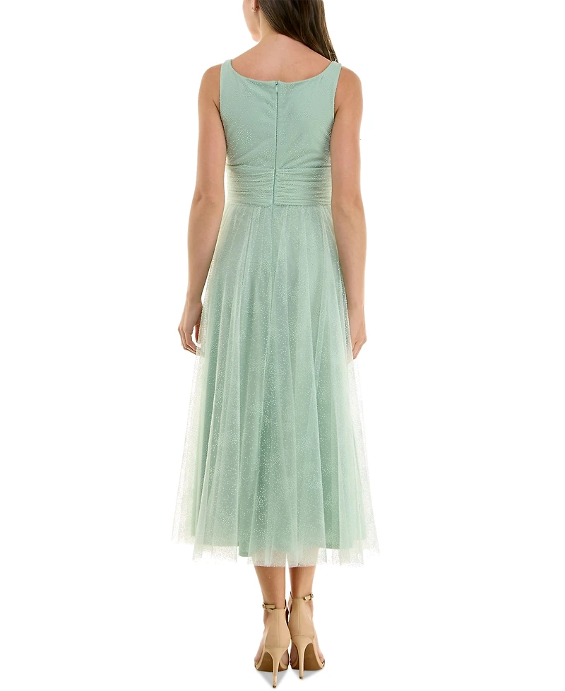 Taylor Women's Flocked Dot Rosette-Trim Midi Dress