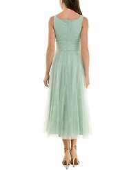 Taylor Women's Flocked Dot Rosette-Trim Midi Dress
