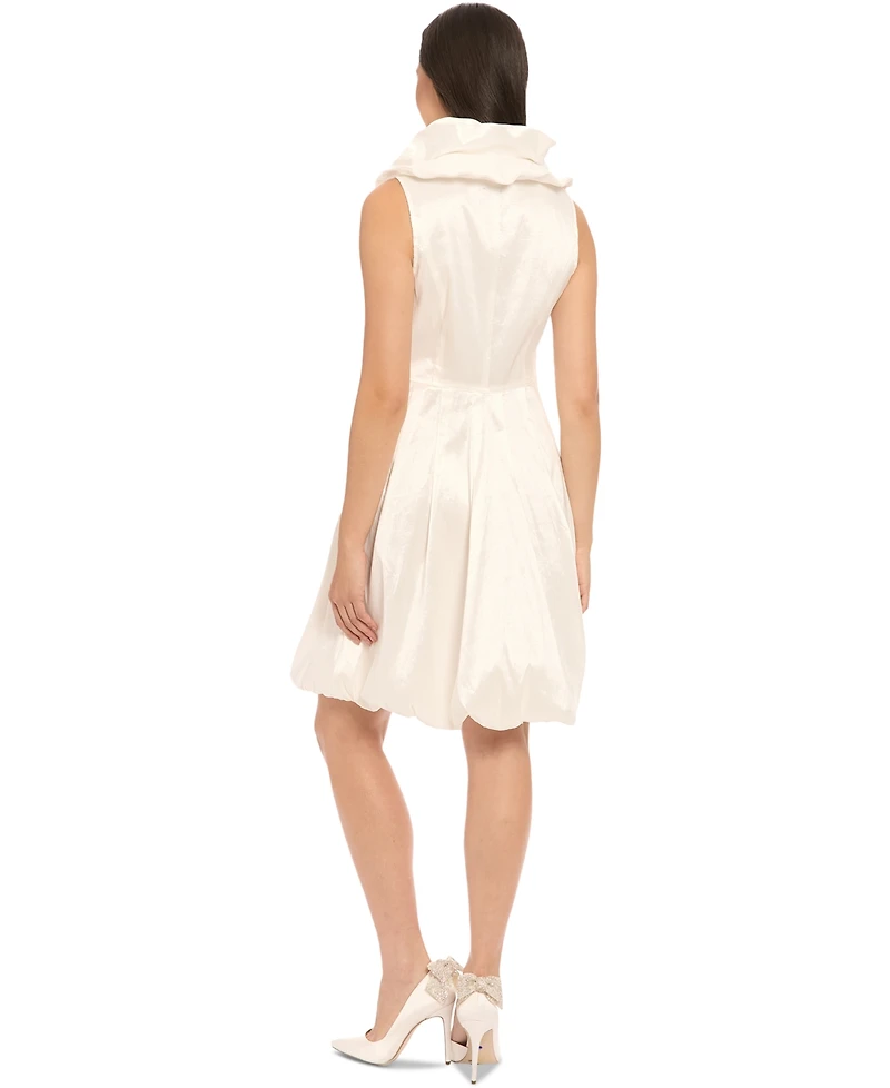 London Times Petite Ruffle-Collar Bubble-Hem Dress