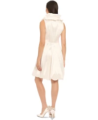 London Times Petite Ruffle-Collar Bubble-Hem Dress