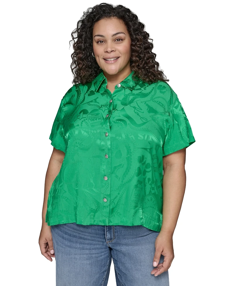 Karl Lagerfeld Paris Plus Jacquard Camp Shirt