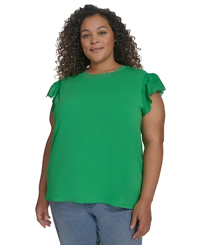 Karl Lagerfeld Paris Plus Ruffled-Sleeve Knit Top, Exclusively at Macy's