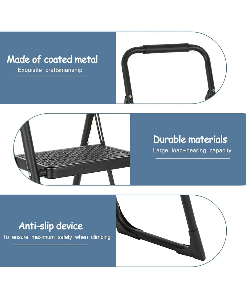 3 Step Ladder Portable Folding Ladder Stool for Adults with Wide Anti-Slip Pedal