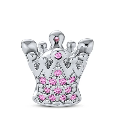 Bling Jewelry Princess Queen Crown Pink Fuchsia Crystal Bead Charm European Bracelet