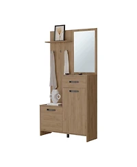 Fm Furniture Elko Hall Tree Multistorage with a Mirror, Natural Oak