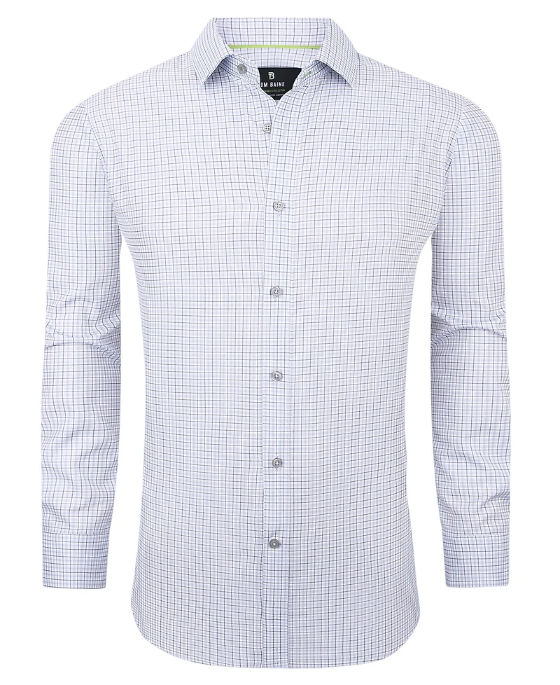 Tom Baine Men's Four Way Stretch Plaid Button Down Dress Shirt