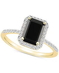 Lab-Created Ruby (2 ct. t.w.) & White Sapphire (1/4 Emerald-Cut Halo Ring 10k Gold (Also Additional Gemstones)