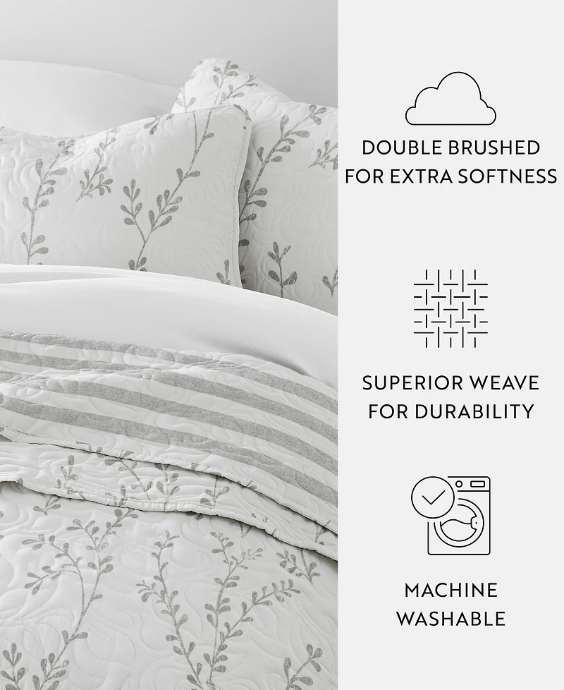 ienjoy Home Sprouting Vines Stripe Reversible -Pc. Lightweight Quilt Set