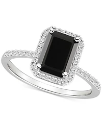 Lab-Created Ruby (2 ct. t.w.) & White Sapphire (1/4 Emerald-Cut Halo Ring 10k Gold (Also Additional Gemstones)