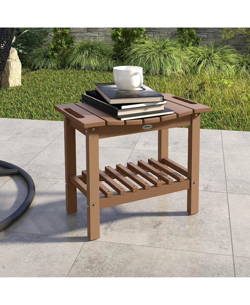 Outsunny 2-Tier Outdoor Side Table, Shower Bench with Handles
