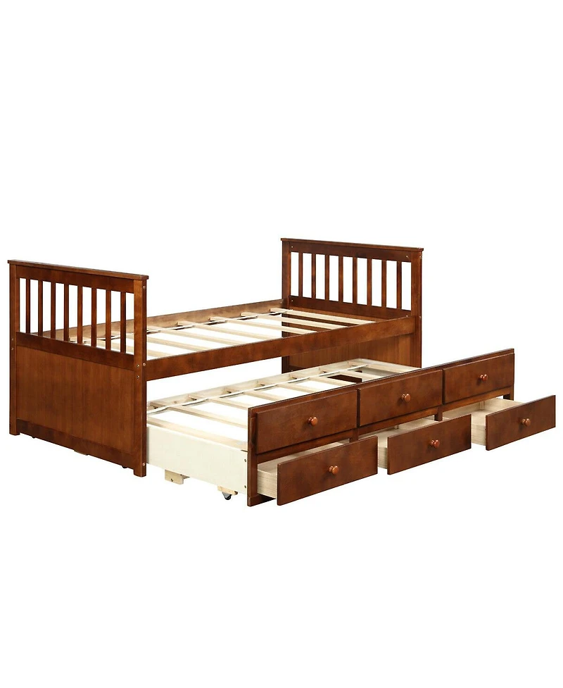 Twin Captain's Bed with Trundle and 3 Storage Drawers