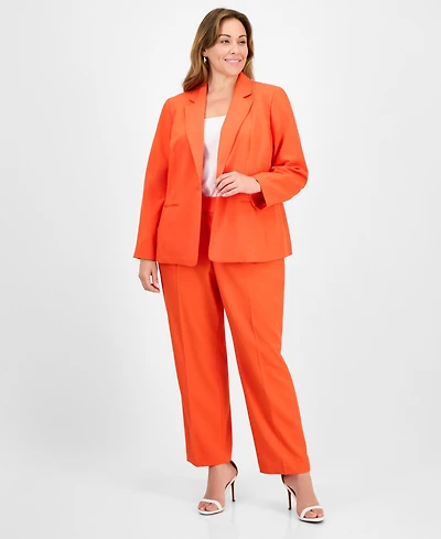 Le Suit Plus Crepe One-Button Straight-Leg Pantsuit Set