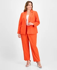 Le Suit Plus Crepe One-Button Straight-Leg Pantsuit Set