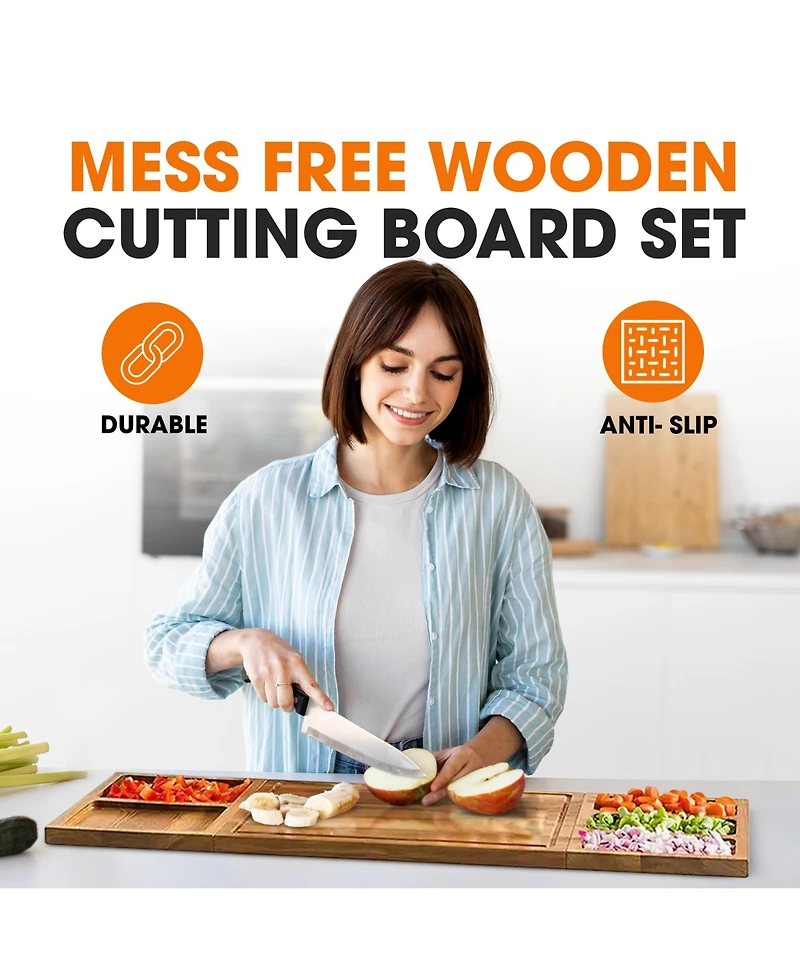Cheer Collection Wood Cutting Board Set with Attachments