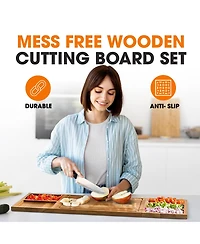 Cheer Collection Wood Cutting Board Set with Attachments