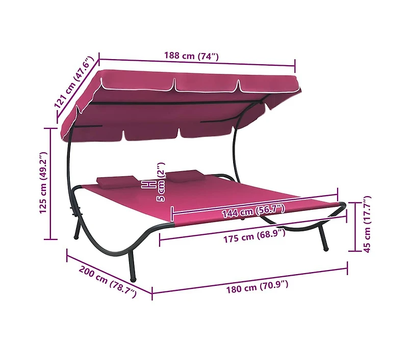 Patio Lounge Bed with Canopy and Pillows