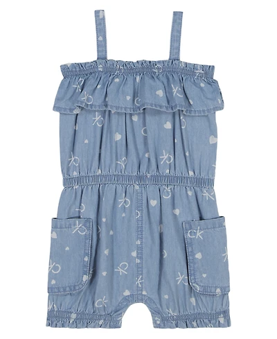 Calvin Klein Baby Girls Logo Printed Denim Romper