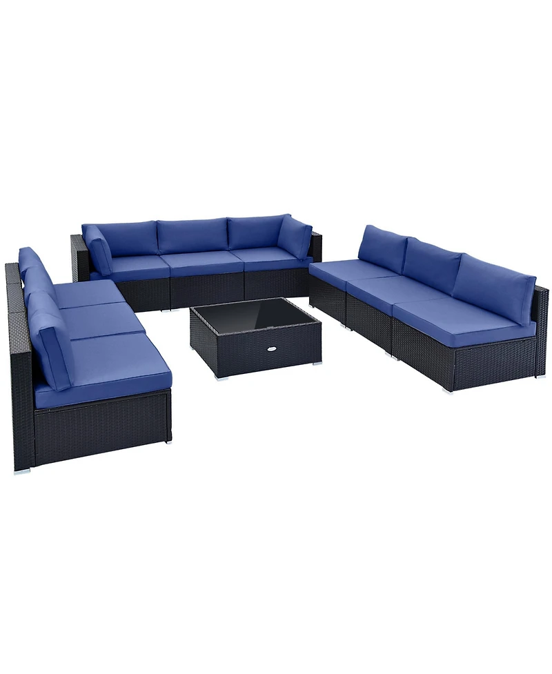 Gymax 10PCS Rattan Furniture Set Outdoor Wicker Sofa Table Cushioned Seat Patio