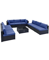 Gymax 10PCS Rattan Furniture Set Outdoor Wicker Sofa Table Cushioned Seat Patio