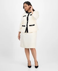 Le Suit Plus Tipped 3/4-Sleeve Jacket And Skirt Set