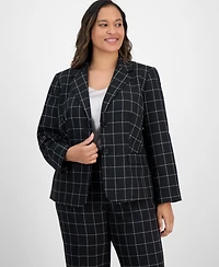 Le Suit Plus Windowpane Check Notch Collar Pantsuit