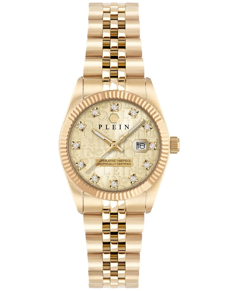 Philipp Plein Women's Date Superlative Gold Ion Plated Stainless Steel Bracelet Watch 28mm