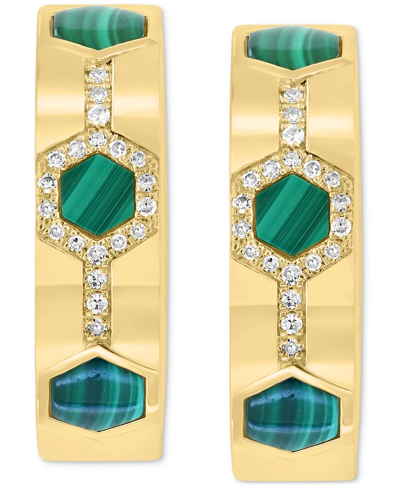 Effy Malachite & Diamond (1/6 ct. t.w.) Small Hoop Earrings in 14k Gold, 0.86"