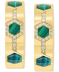 Effy Malachite & Diamond (1/6 ct. t.w.) Small Hoop Earrings in 14k Gold, 0.86"
