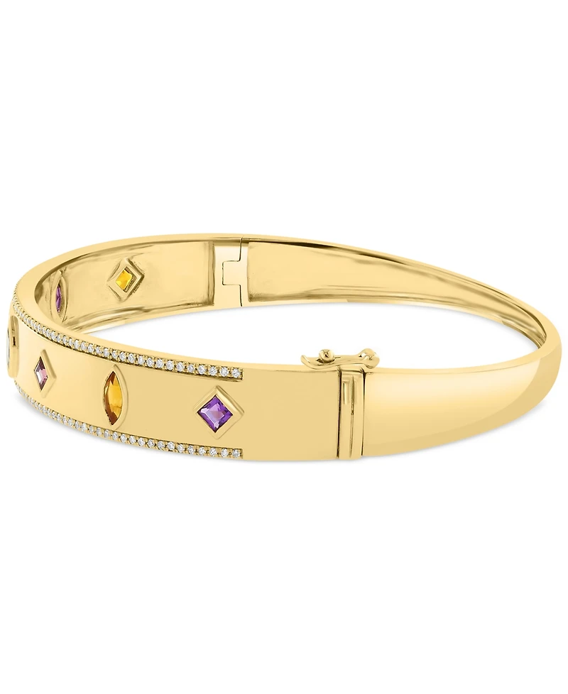 Effy Multi-Gemstone (7/8 ct. t.w.) & Diamond (3/8 ct. t.w.) Mixed-Cut Bangle Bracelet in 14k Gold-Plated Sterling Silver