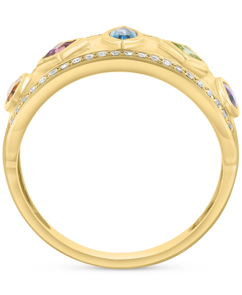 Effy Multi Gemstone (5/8 ct. t.w.) & Diamond (1/8 ct. t.w.) Mixed-Cut Statement Ring in 14k Gold-Plated Sterling Silver