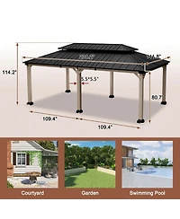 12 x 20 Feet Cedar Solid Wood Frame, Galvanized Steel Double Top Gazebo
